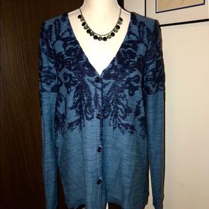 Anthropologie Moth Flocked Cardigan Dark Blooms